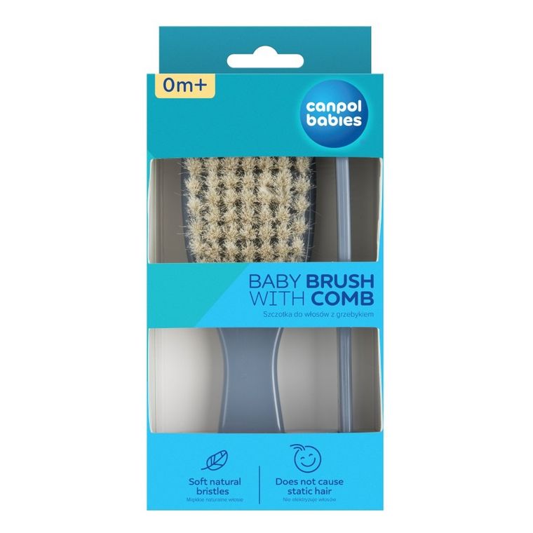 Canpol babies, Gold, szczotka i grzebień z naturalnym włosiem, niebieska