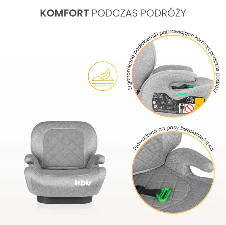 Caretero, Irbis, fotelik samochodowy, podstawka, i-Size, grey melange, 125-150 cm