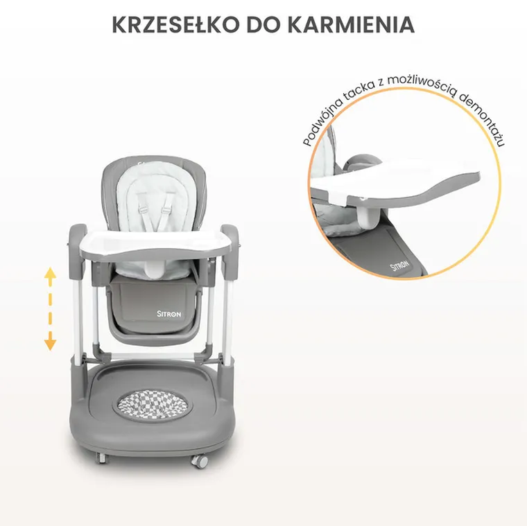 Caretero, Sitron 3w1, krzesełko do karmienia z funkcją huśtawki i chodzika, grey