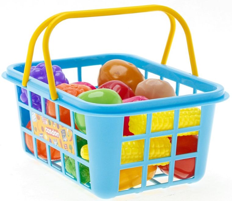 Casdon, koszyk sklepowy, zestaw z warzywami i owocami, 21 cm