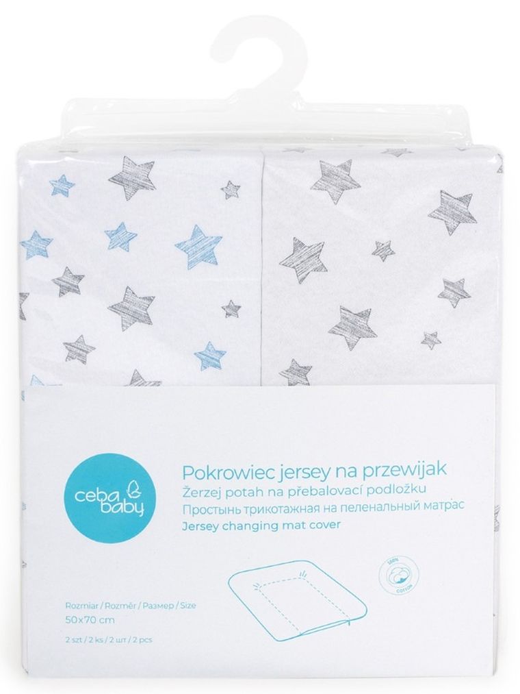 Ceba Baby, Grey Stars, pokrowiec na przewijak miękki, 50-70 cm, 2 szt.