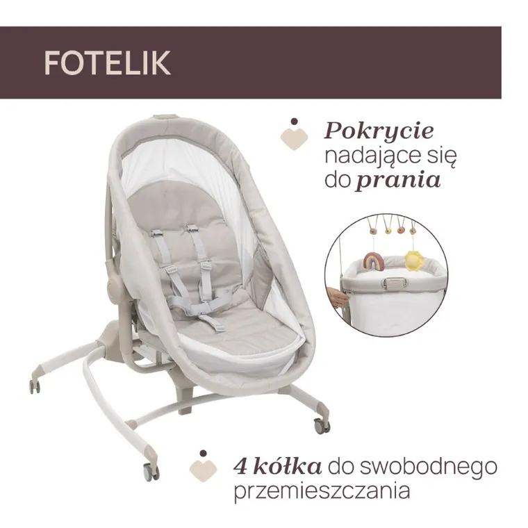 Chicco, Baby Hug Armonia, 4w1: łóżeczko, leżaczek i krzesełko do karmienia, motherpearl
