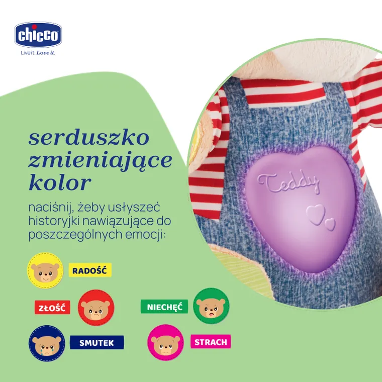 Chicco, Bilingual ABC, Teddy, Miś okazujący uczucia, zabawka edukacyjna, dwujęzyczna, 25 cm