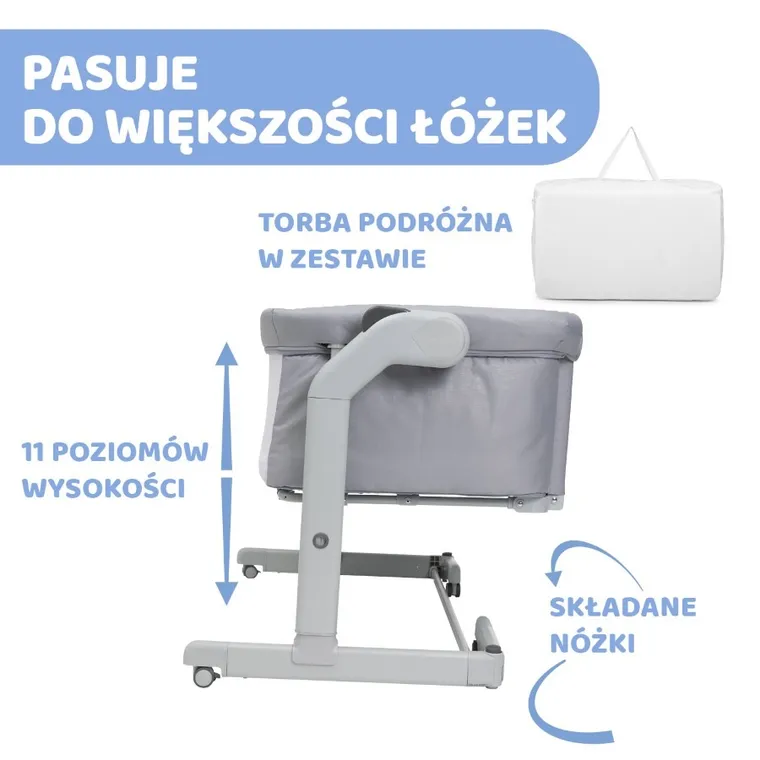 Chicco, Co-Sleeping, Next2Me, Magic Evo, łóżeczko dostawne, grey mist