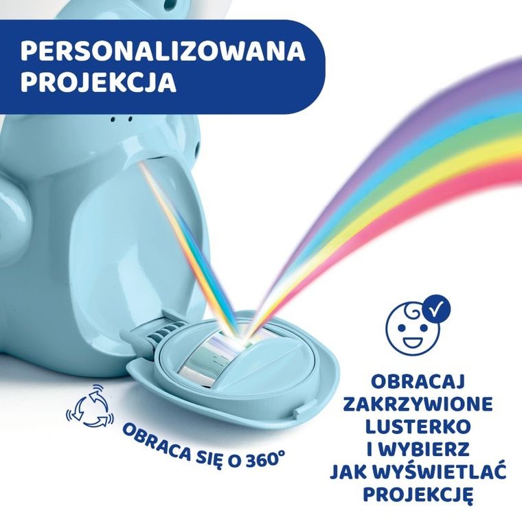 Chicco, First Dreams, Miś Rainbow, projektor z muzyką, uspokajacz, niebieski