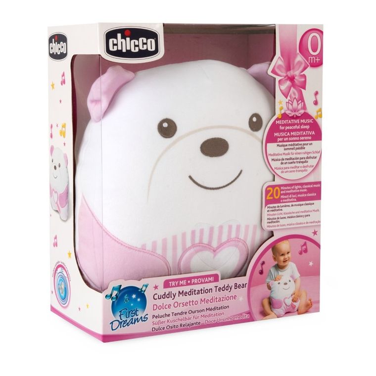 Chicco, First Dreams, Misiek Brzuszek, maskotka ze światłem i melodiami, różowy