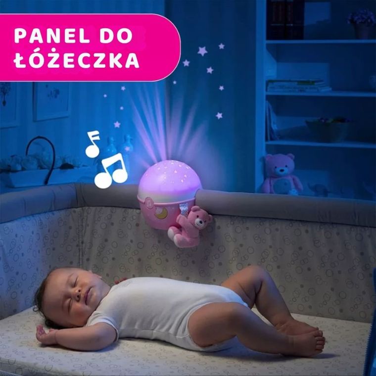 Chicco, First Dreams, Next2stars, projektor na łóżeczko z muzyką klasyczną, uspokajacz, czujnik płaczu, różowy