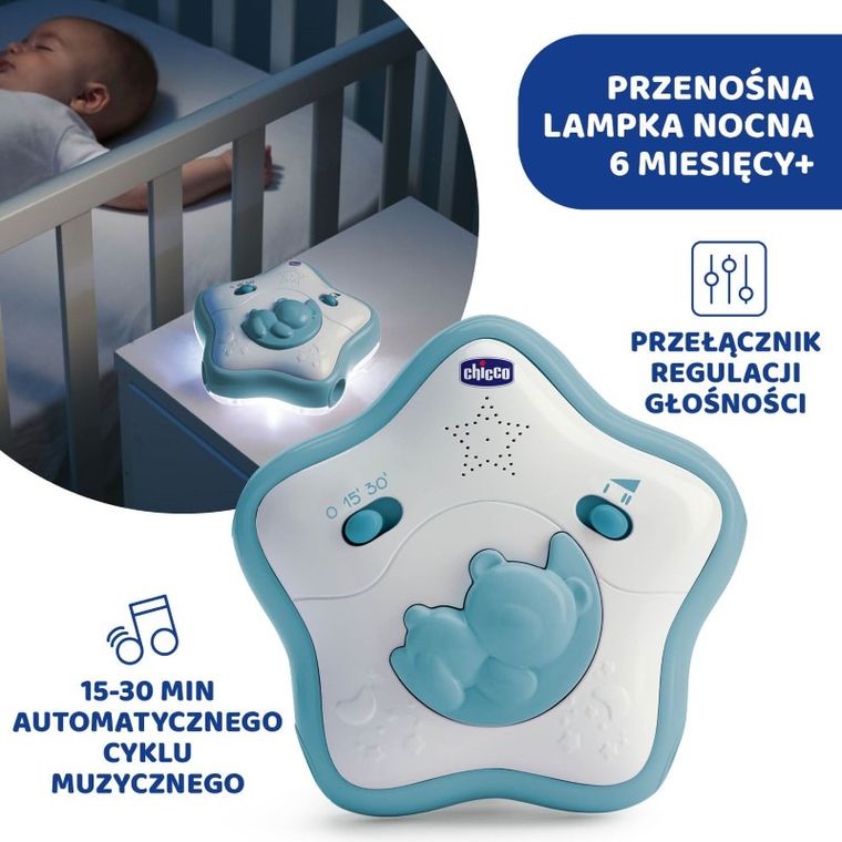 Chicco, First Dreams, Panel Rainbow Sky, nocna lampka z muzyką, uspokajacz, niebieski