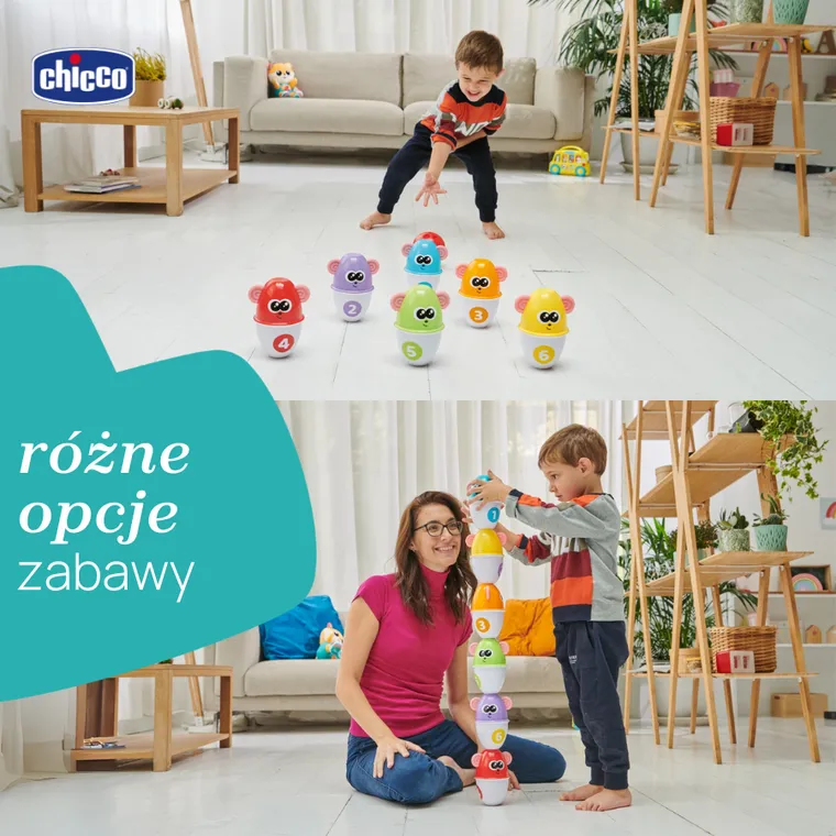 Chicco, Fit&Fun, Kolorowe Kręgle, zabawka interaktywna 2w1