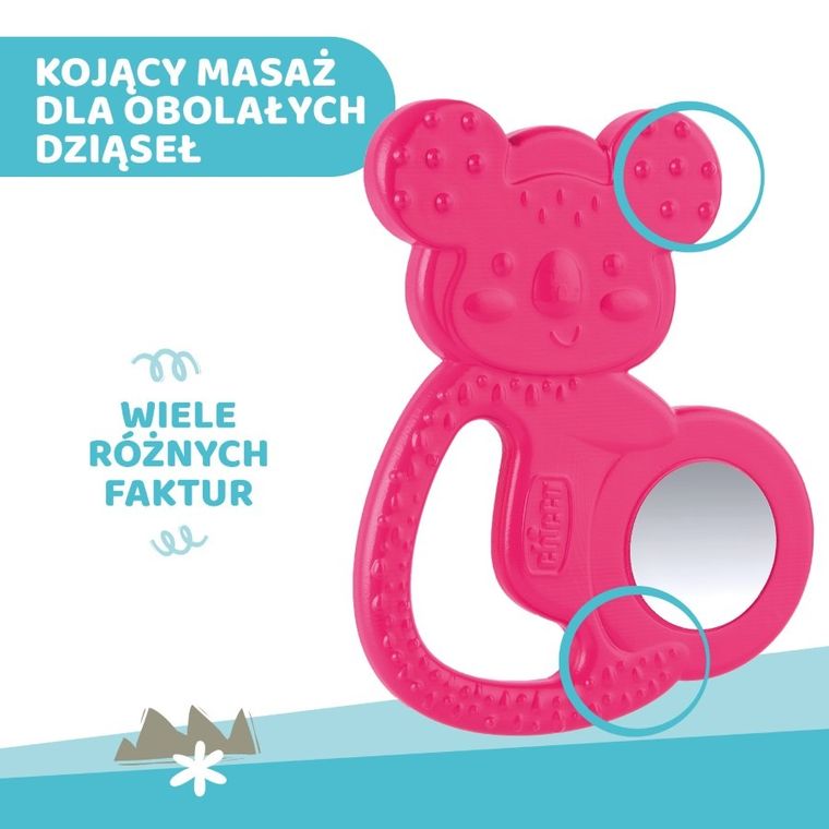 Chicco, Koala, gryzak ze stalą nierdzewną, różowy