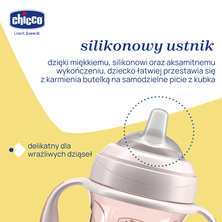 Chicco, kubek treningowy, niekapek z miękkim ustnikiem, beżowy, 4m+, 200 ml