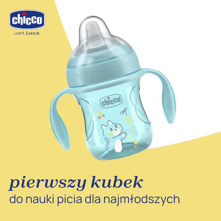 Chicco, kubek treningowy, niekapek z miękkim ustnikiem, turkusowy, 4m+, 200 ml
