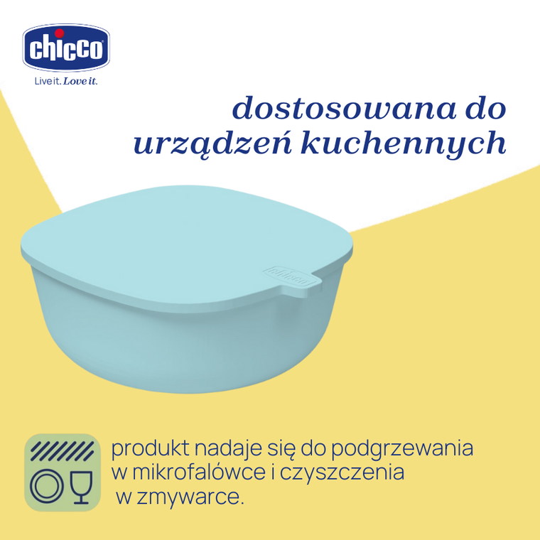 Chicco, miseczka z pokrywką, niebieska, 6m+