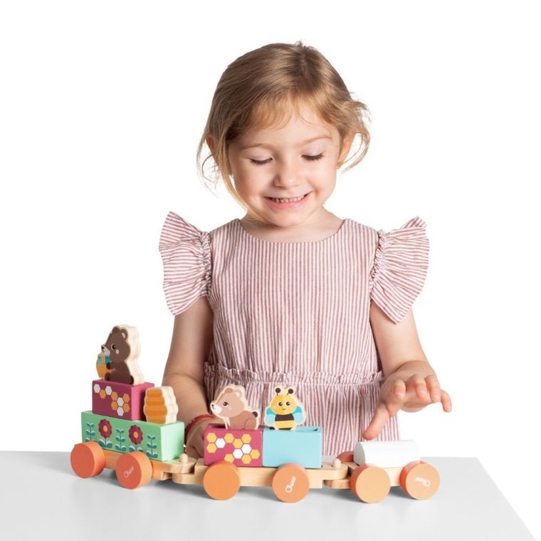 Chicco, My Wood Friends, drewniany pociąg z figurkami zwierząt