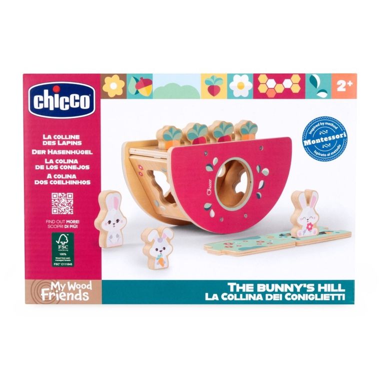 Chicco, My Wood Friends, Wzgórze króliczków, zestaw figurek drewnianych