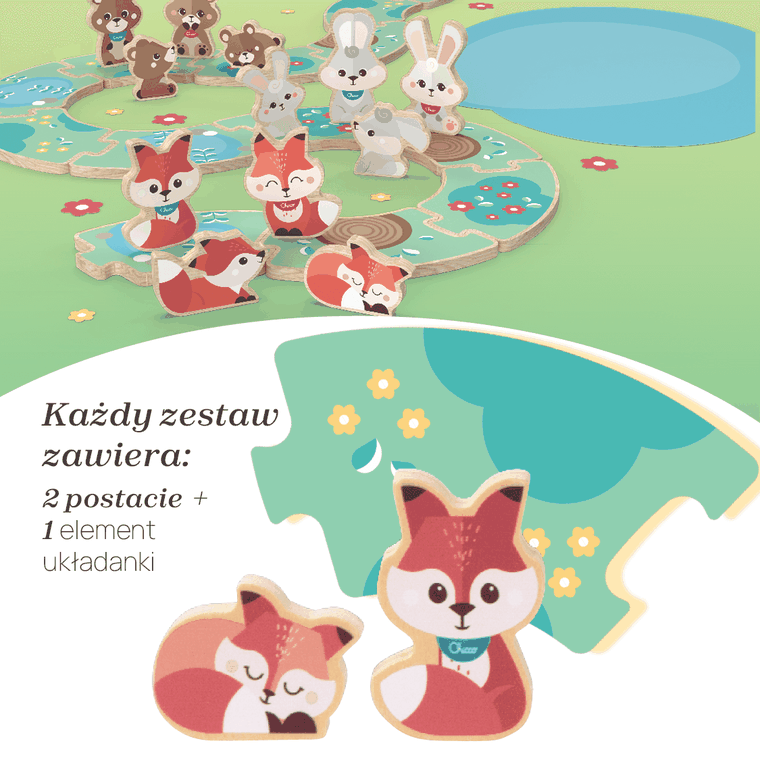 Chicco, My Wood Friends, Zestaw Tata, drewniane figurki lisków, 2 szt.
