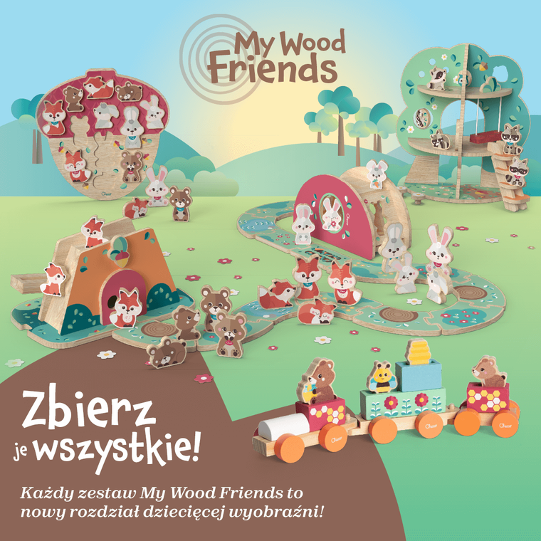 Chicco, My Wood Friends, Zestaw Tata, drewniane figurki niedźwiadków, 2 szt.