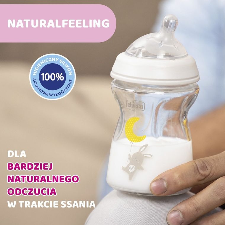 Chicco, NaturalFeeling, butelka szklana, przepływ wolny, 0m+, 250 ml