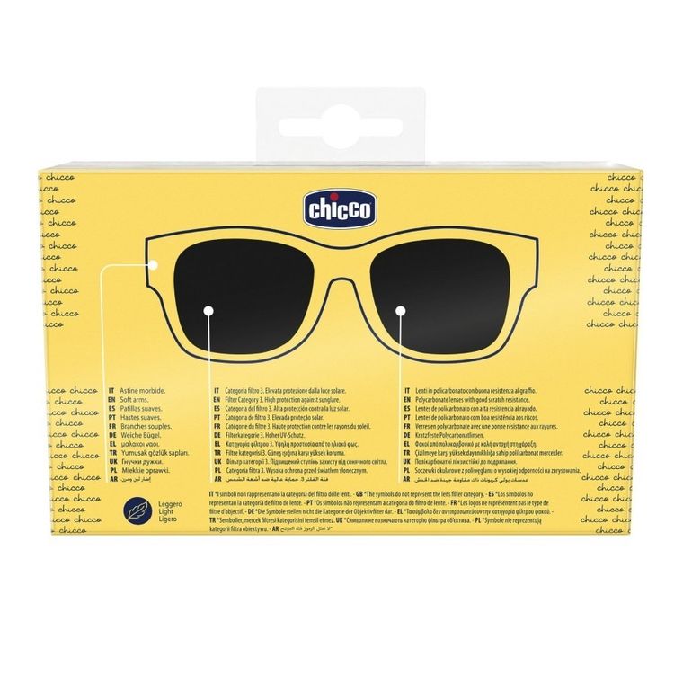 Chicco, okulary przeciwsłoneczne z etui, przyciemniane, żółte, 12m+
