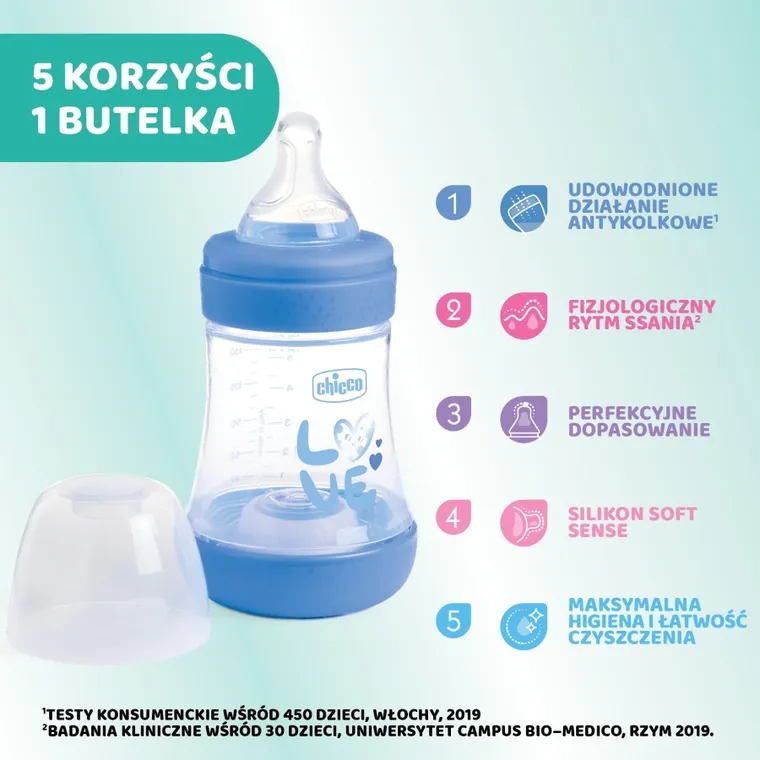 Chicco, Perfect5, butelka antykolkowa, blue, 0m+, 150 ml
