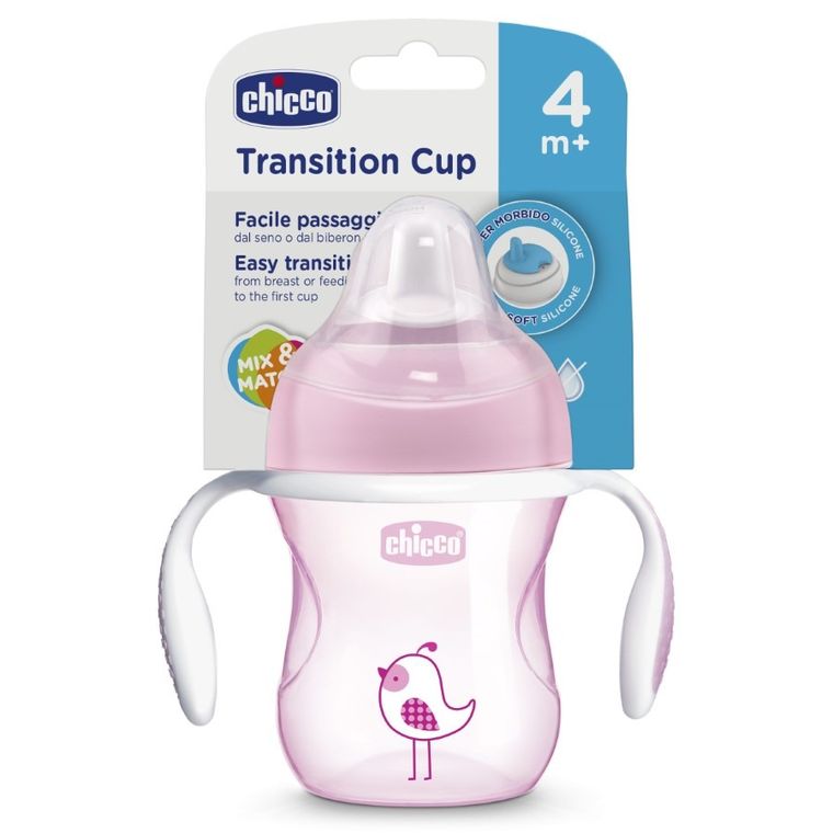 Chicco, pierwszy kubek treningowy z miękkim ustnikiem, różowy, 4m+, 200 ml