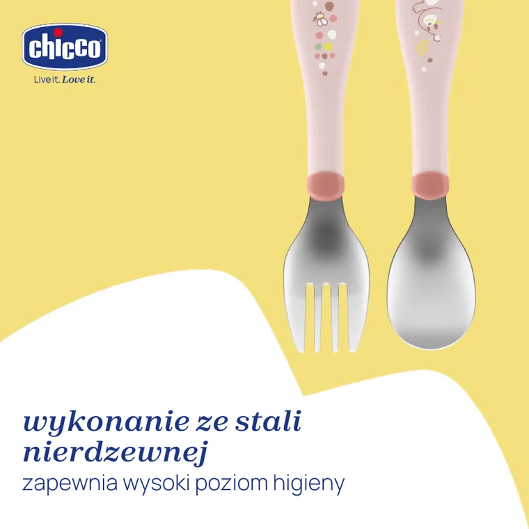Chicco, sztućce metalowe, beżowe, 18m+