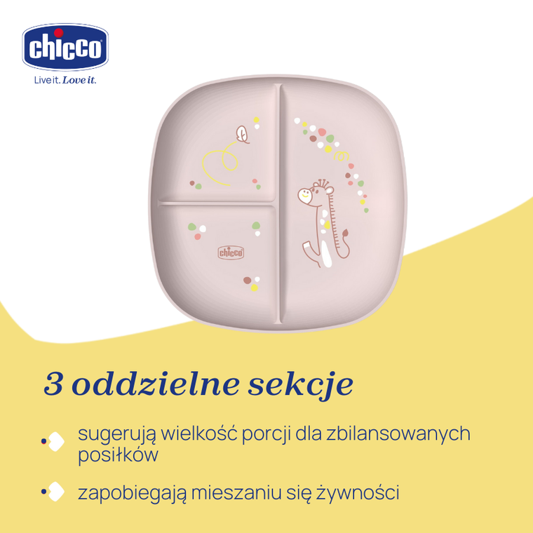 Chicco, talerz 3-dzielny, beżowy, 12m+