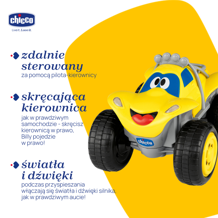 Chicco, Turbo Team, Billy BigWheels, pojazd zdalnie sterowany, żółty