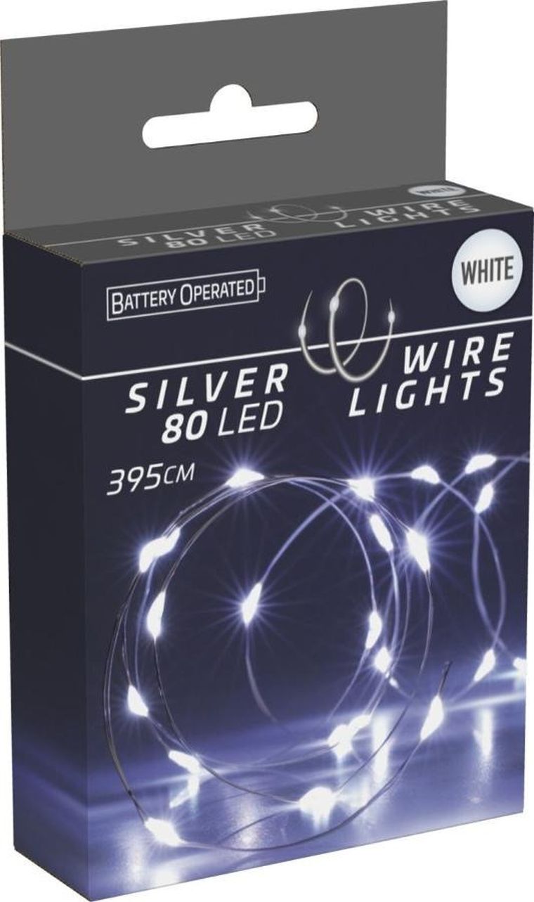 Christmas Decoration, lampki druciki na baterie, girlanda 80 led, zimny biały