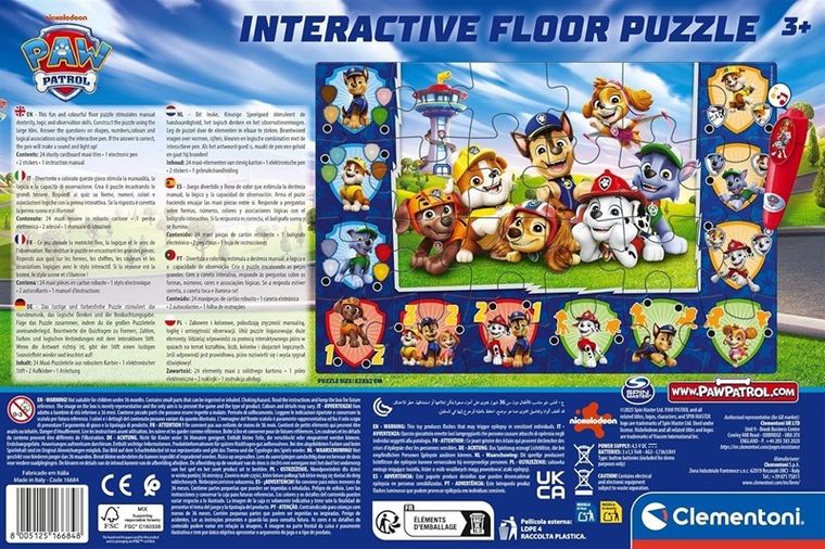 Clementoni, Psi Patrol, interaktywne puzzle podłogowe, 24 elementy
