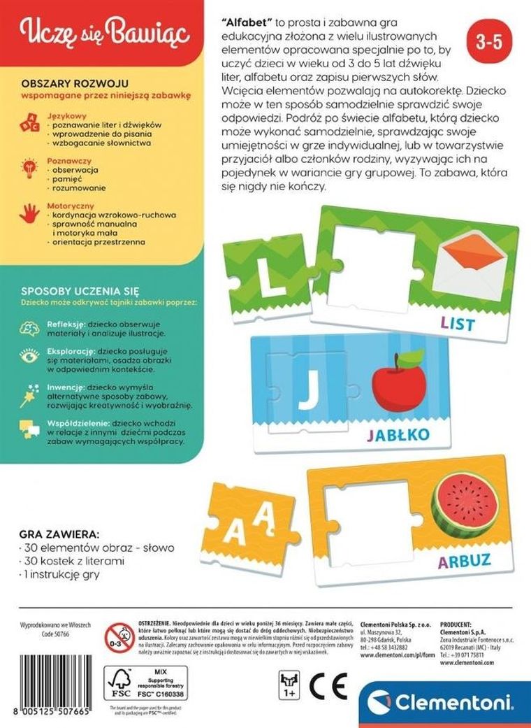 Clementoni, Uczę się bawiąc, Alfabet, karty edukacyjne