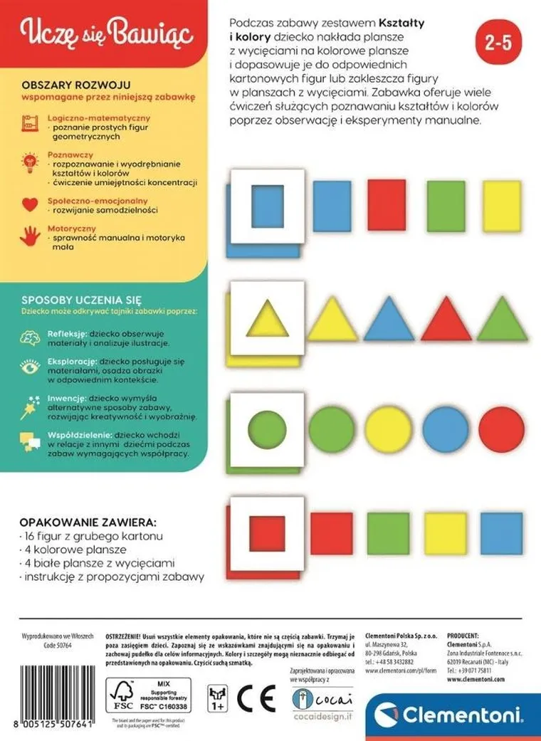 Clementoni, Uczę się bawiąc, Kształty i kolory, układanka edukacyjna