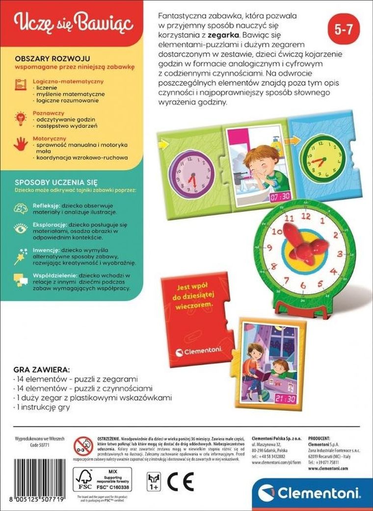 Clementoni, Uczę się bawiąc, Która jest godzina? gra edukacyjna