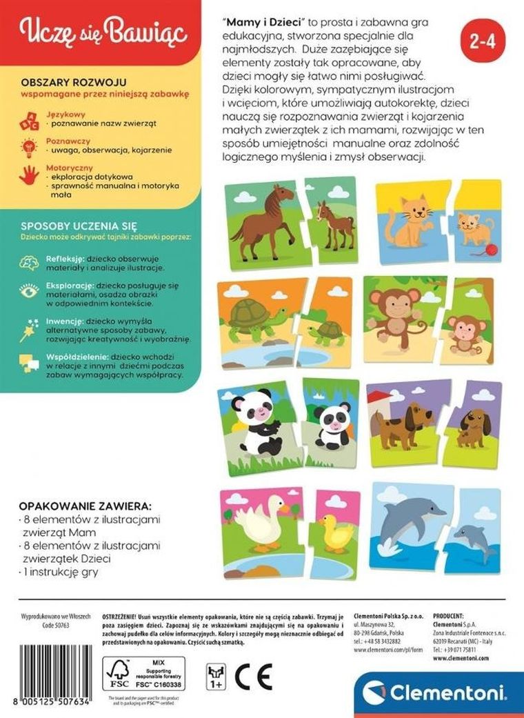 Clementoni, Uczę się bawiąc, Mamy i dzieci, układanka dopasuj pary