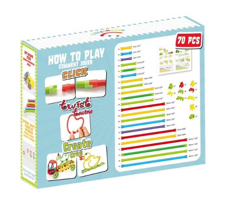 Clics, Spaghetteez, miękkie patyczki konstrukcyjne, 70 elementów