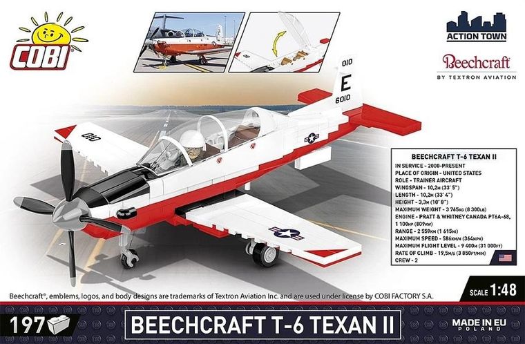 Cobi, Action Town, Samoloty cywilne Beechcraft T-6, klocki, 197 elementów
