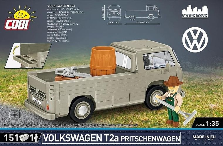 Cobi, Action Town, Volkswagen T2a Pritschenwagen, klocki, 151 elementów