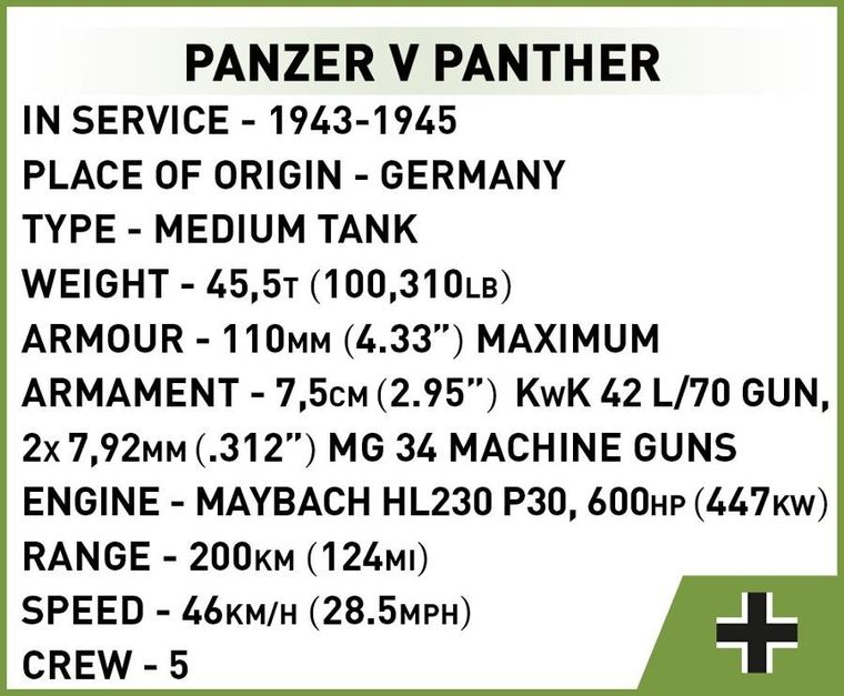 Cobi, Historical Collection WWII, Panzer V Panthe, klocki, 1:72, 126 elementów