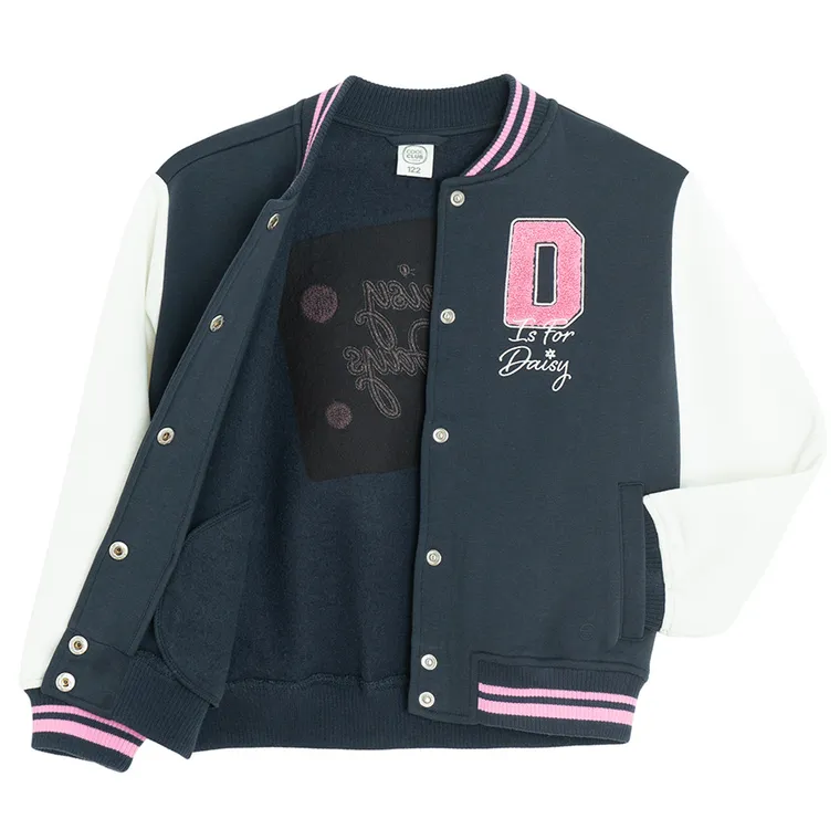 Cool Club, Bluza bejsbolówka dziewczęca, rozpinana, ocieplana, granatowa