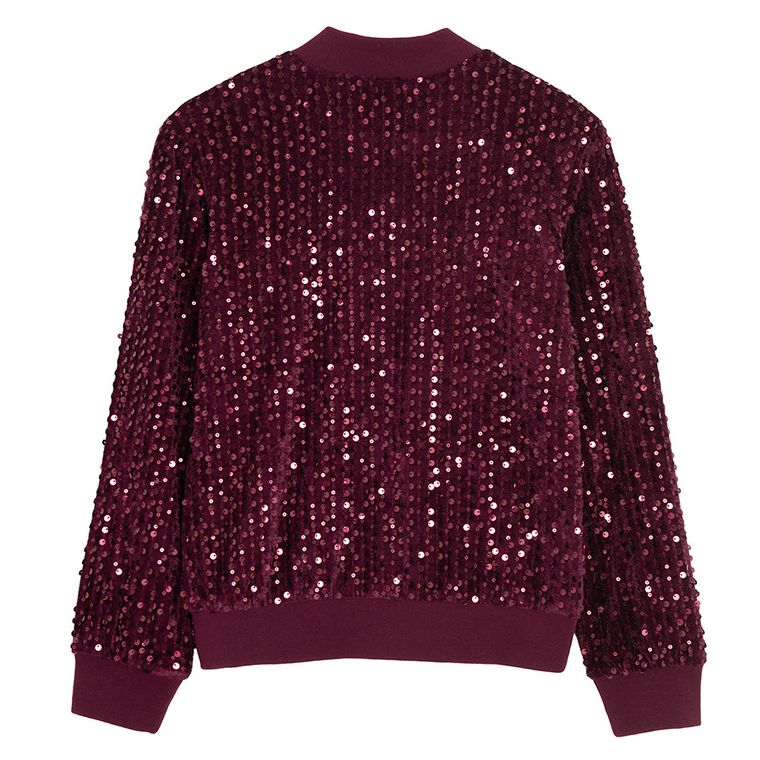 Cool Club, Bluza bomberka dziewczęca, rozpinana, welurowa, bordowa