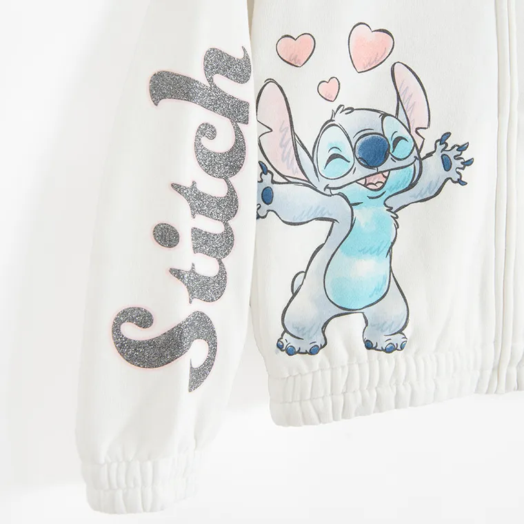 Cool Club, Bluza dziewczęca z kapturem, rozpinana, crop top, biała, Lilo i Stitch
