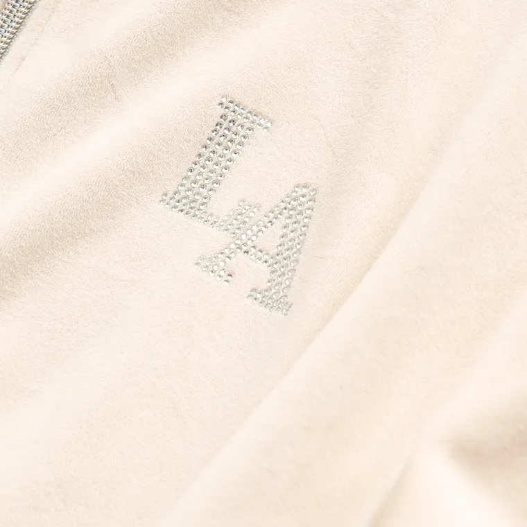 Cool Club, Bluza dziewczęca z kapturem, rozpinana, welurowa, beżowa