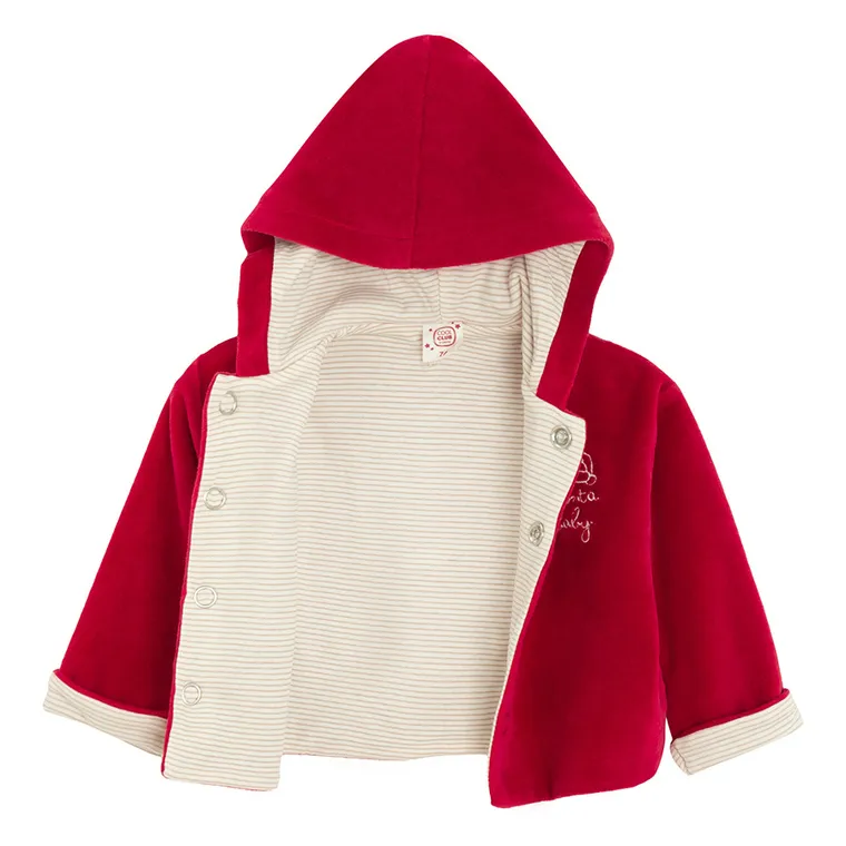 Cool Club, Bluza niemowlęca z kapturem, rozpinana, welurowa, czerwona
