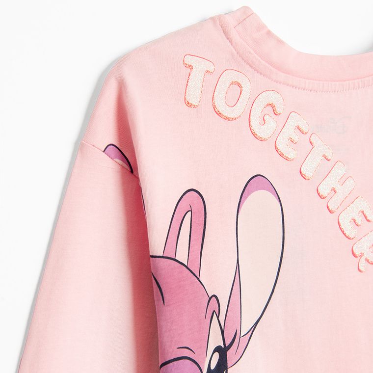 Cool Club, Bluzka dziewczęca z długim rękawem, crop top, różowa, Lilo i Stitch