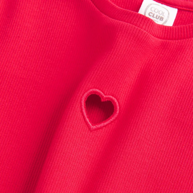 Cool Club, Bluzka dziewczęca z długim rękawem, prążkowana, czerwona