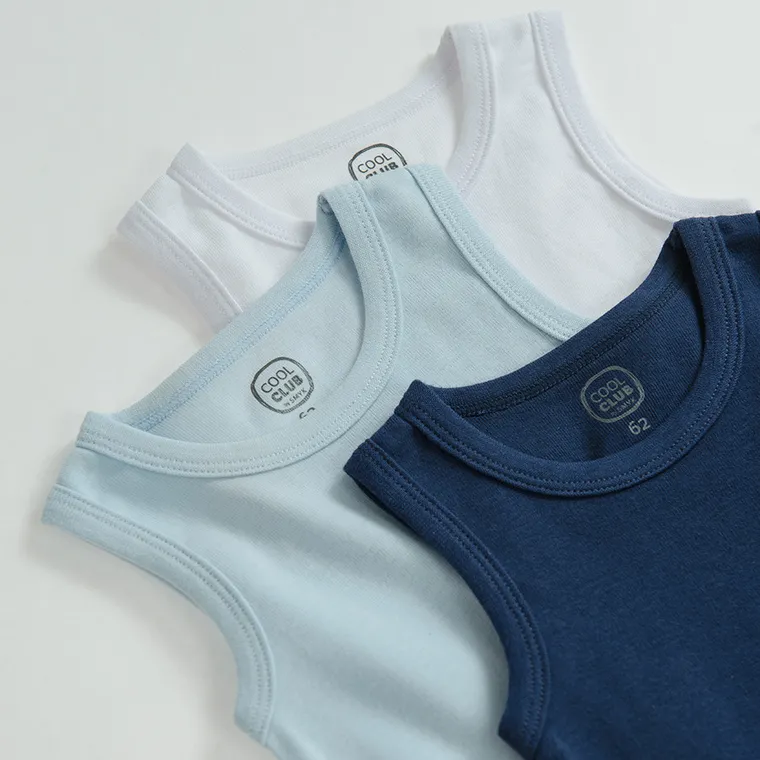 Cool Club, Body chłopięce bez rękawów, niebieskie, białe, zestaw, 3 szt.