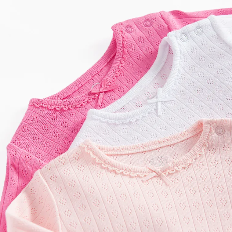 Cool Club, Body dziewczęce z długim rękawem, ażurowe, różowe, białe, zestaw, 3 szt.