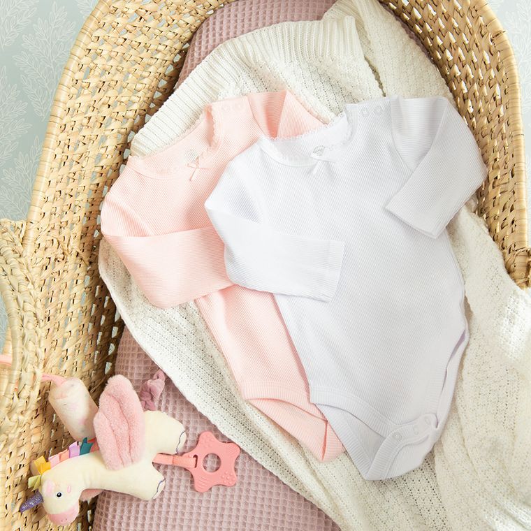 Cool Club, Body dziewczęce z długim rękawem, prążkowane, białe, różowe, zestaw, 2 szt.