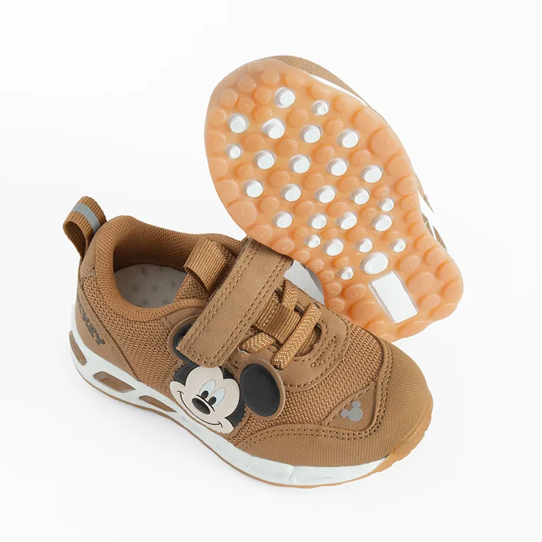 Cool Club, Buty sportowe chłopięce, brązowe, świecąca podeszwa, Myszka Miki