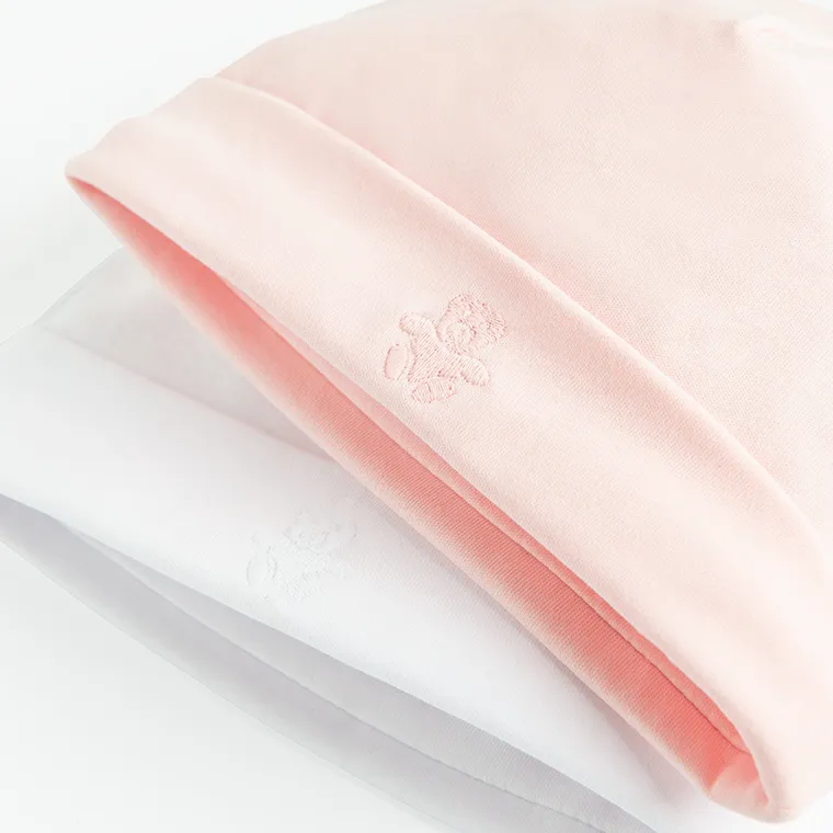 Cool Club, Czapka dziewczęca, jasnoróżowa, biała, zestaw, 2 szt.